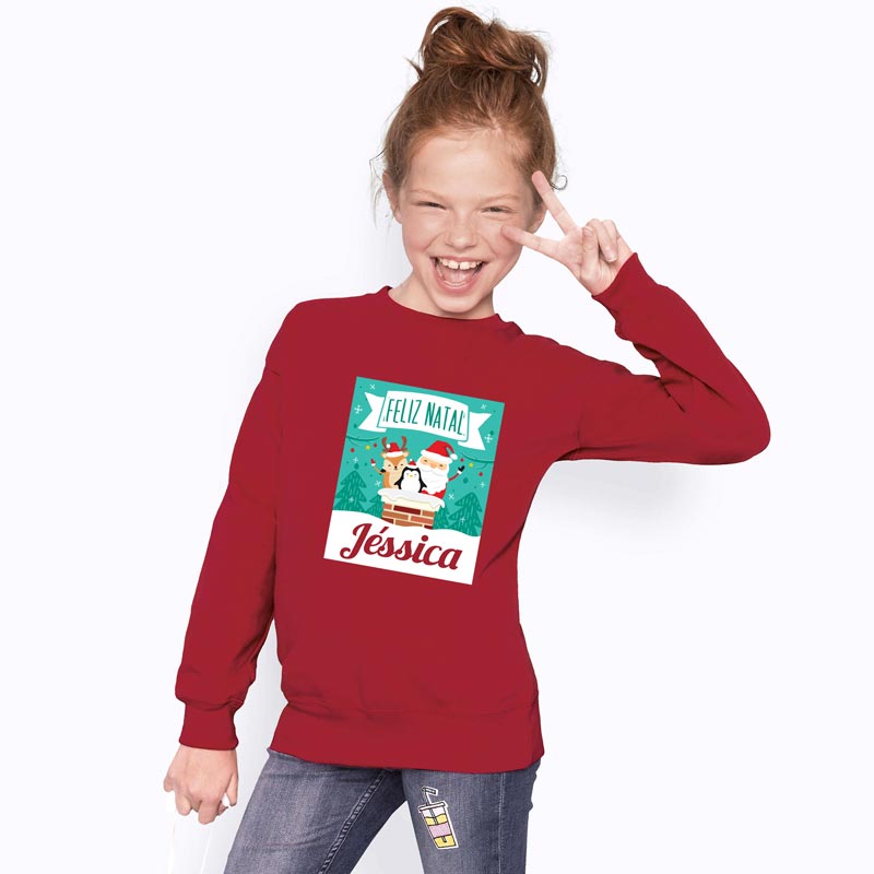 Kinder-Sweatshirt mit Rundhalsausschnitt. Personalisiertes Weihnachtsmotiv mit Namen (Unisex).