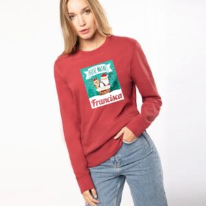 Sudadera de adulto con escote redondo. Motivo navideño personalizado con nombre (unisex).
