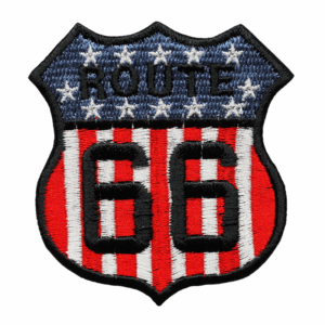 Emblema Route 66 com bandeira dos EUA