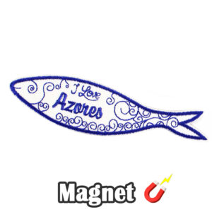 Emblema magnético bordado de sardina azul "Amo las Azores" - Azores (imán)
