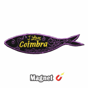 Emblema Magnético Bordado – Sardinha I Love Coimbra (Roxo e Amarelo) - (Íman)
