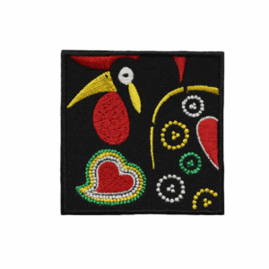 Gesticktes quadratisches Emblem – Barcelos-Hahn