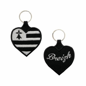 Porta-chaves Bordado de Ambos os Lados França - Bandeira Bretanha/Breizh - Coração
