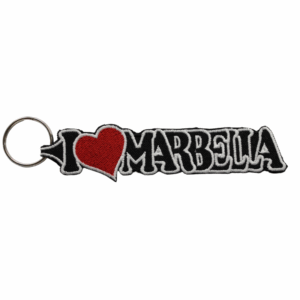 Llavero Bordado – I Love Marbella – Corazón Rojo – (Negro) (España)