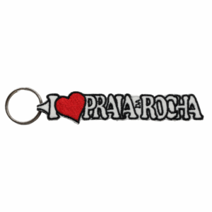 Porta-chaves Bordado – I Love Praia da Rocha (Branco)