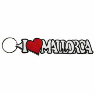 Llavero Bordado – I Love Mallorca – Corazón Rojo – (Blanco) (España)