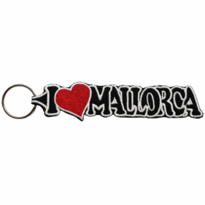 Llavero Bordado – I Love Mallorca – Corazón Rojo – (Negro) (España)