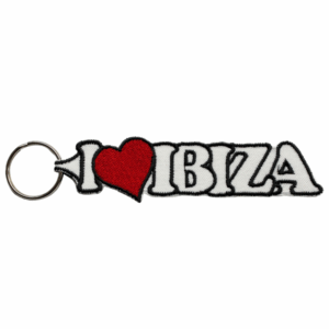 Llavero Bordado – I Love Ibiza – Corazón Rojo – (Blanco) (España)