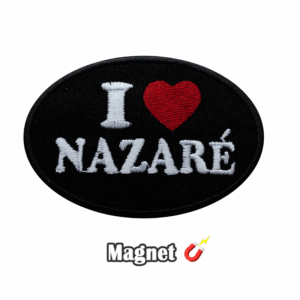 Emblema Magnético Bordado – I Love Nazaré Oval (Preto) (Íman)