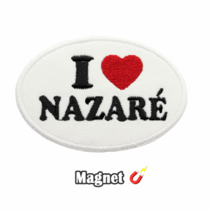 Emblema Magnético Bordado – I Love Nazaré Oval (Branco) (Íman)