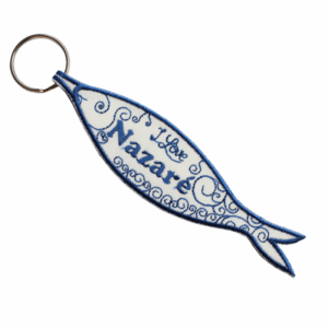 Embroidered Key Ring – Sardine I Love Nazaré (Blue)