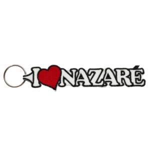 Porta-chaves Bordado – I Love Nazaré (Branco)