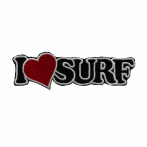 Gesticktes Abzeichen – I Love Surf (Schwarz)