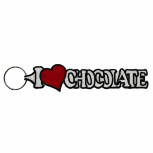 Embroidered Keyring – I Love Chocolate (White)