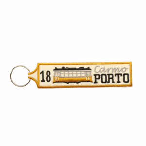 Porta-Chaves Bordado (Ambos os Lados) – Elétrico 18, Carmo, Porto (Retangular)