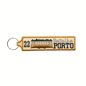 Porta-Chaves Bordado (Ambos os Lados) – Elétrico 22, Batalha, Porto (Retangular)