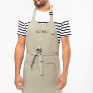Avental com bolso em algodão biológico com bordado personalizado (Chef)