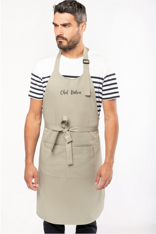 Schürze mit Tasche aus Bio-Baumwolle mit personalisierter Stickerei (Chef)