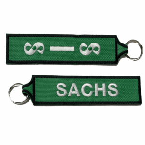 Llavero Sachs bordado en ambos lados en verde