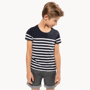 T-shirt Estilo Marinheiro Bio com Decote Redondo para Criança