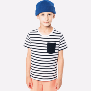 Camiseta Niño Manga Corta Estilo Marinero Rayas con Bolsillo