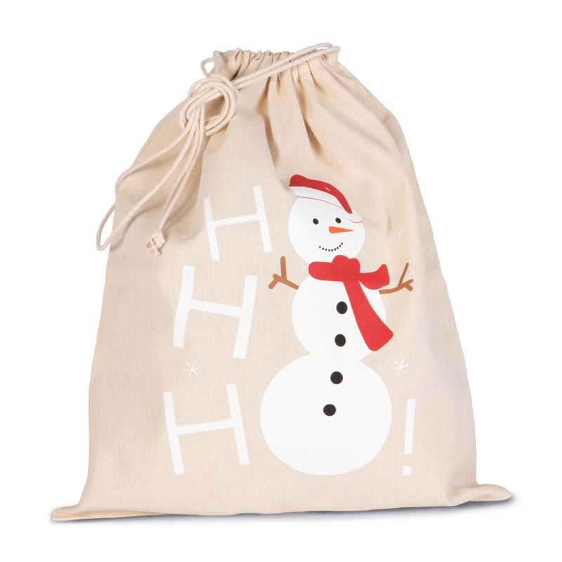 Saco de algodão com cordão, motivo boneco de neve. - Imagen 3