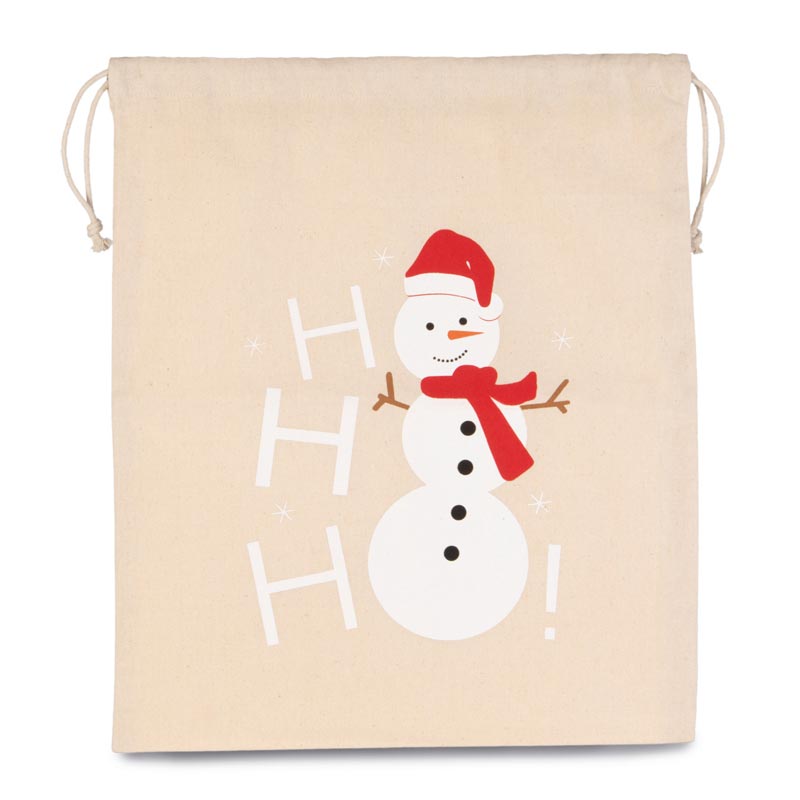Saco de algodão com cordão, motivo boneco de neve. - Imagen 2
