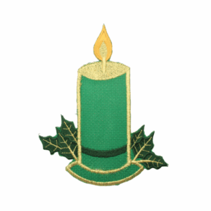 Bougie carrée Emblèmes de Noël vivants. vert