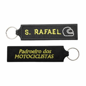 Porta-Chaves São Rafael (Preto) - Bordado de Ambos os Lados